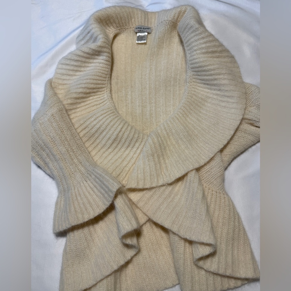 Guess Jeans Y2K Angora Lambswool Cream Waterfall Cardigan S